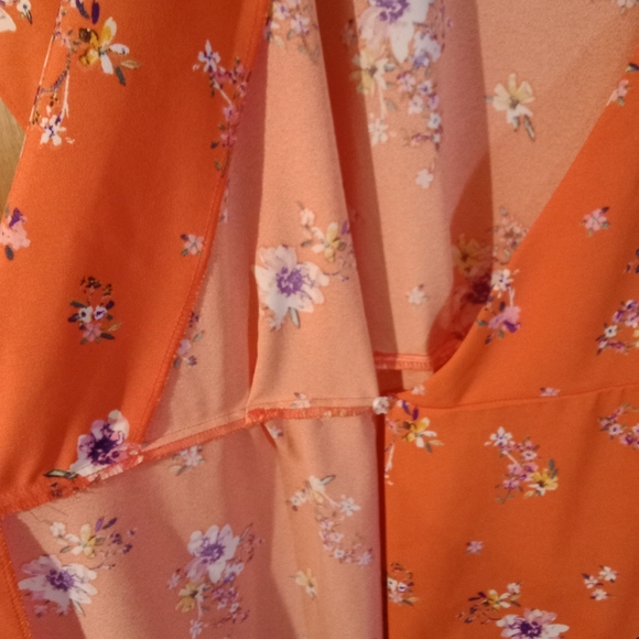 Studio B by Bobeau short sleeve orange wrap around dress with floral print - Picture 7 of 10